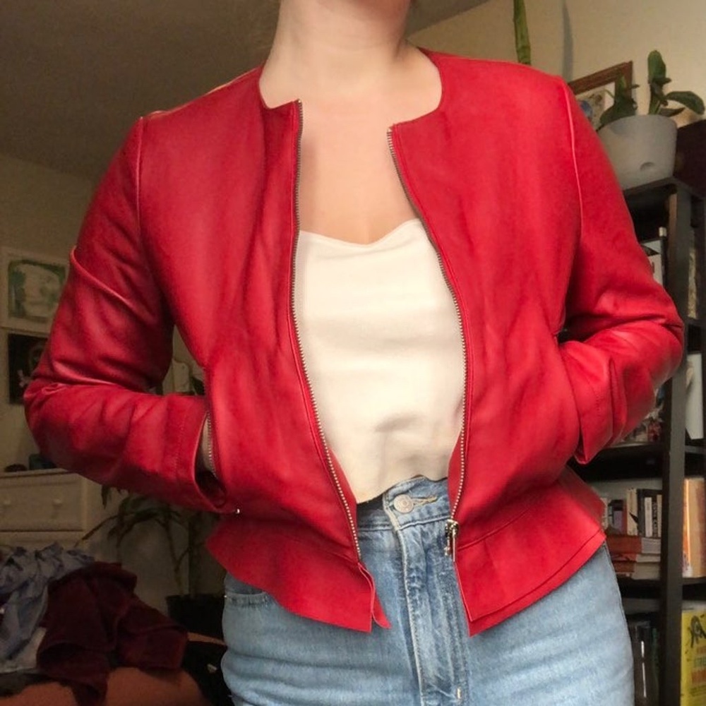 Zara Red Faux Leather Jacket